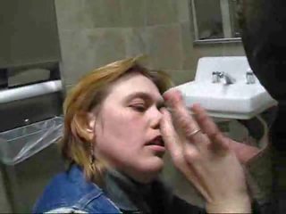 Cum swallowing in a public Bath room