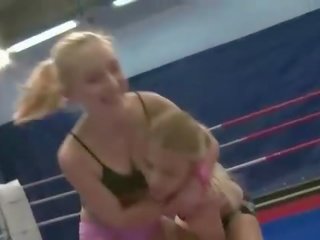 Sexy teen blondes in lesbian wrestling