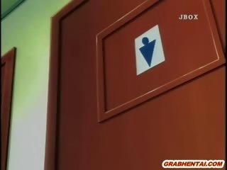 Roped hentai shoving vibrátor v the toaleta