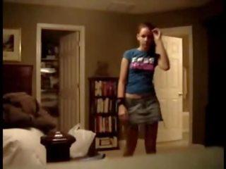Spycam Records Girl In Jeans Skirt Stripping