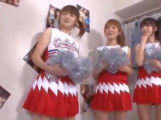 Three big tits japanese cheerleaders sharing cock