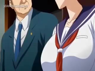 Anime meitene uz skola uniforma tvaika noplūde liels dzimumloceklis