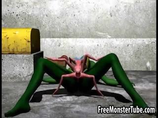 3d tekenfilm buitenaards kindje krijgen geneukt hard door een spider