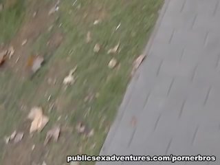 Public Sex Adventures: Naugthy babe fucks hard dick in the park