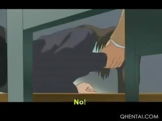 Εύρωστος hentai κορίτσι του σχολείου φυσώντας τεράστιος καβλί επί γόνατα