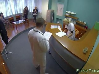 Stressed babe gets pussy fucked by doc on examining table