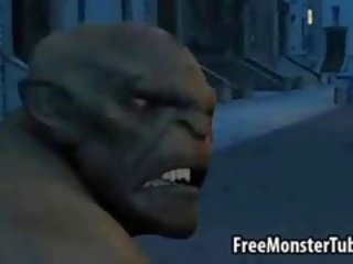 Nxehtë 3d vogëlushe lays në një polic makinë dhe sucks një monsters kokosh