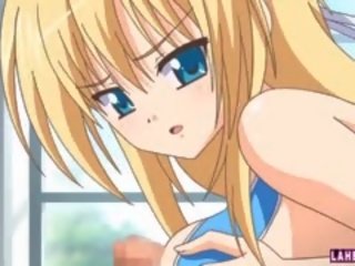 Hentai Blondie In Swimsuit Rides Guys Hard Cock