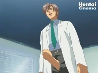 Hentai doktor trwa jego ogromny penis na zewnątrz z jego spodnie i