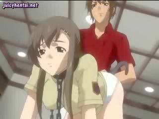 Anime babe enjoys a anal dildo
