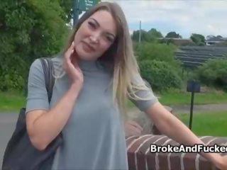 Fucking broke bigtit chick outdoors