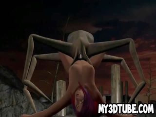 3d dessin animé nana obtention baisée par un alien spider